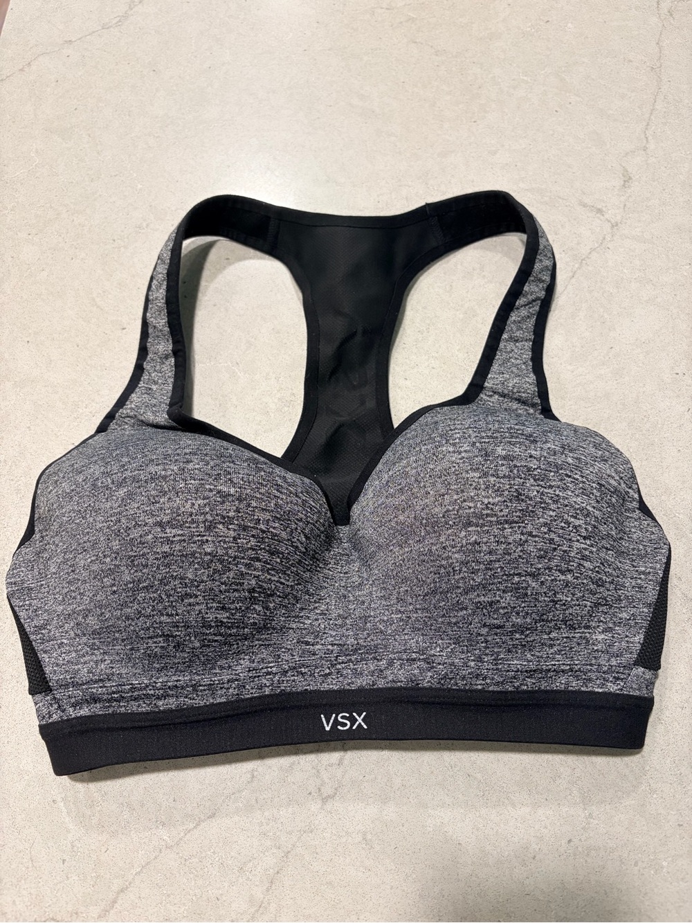 VSX Gray Racerback Sports Bra Medium Support Underwire Lightly Padded 32D